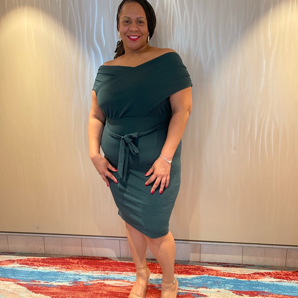 SHEIN Forest Green Off-Shoulder Tie-Waist Bodycon Dress